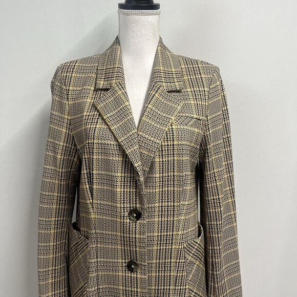 CABI Blazer Jacket size 8 Camel Brown Yellow Plaid Stretch Career Casual Pockets - Picture 2 of 11